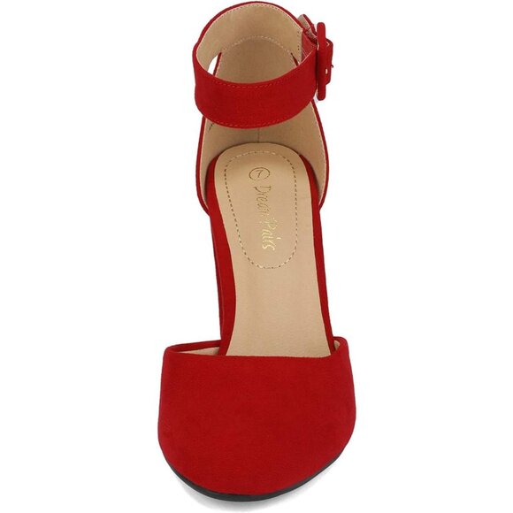 Dream Pairs Women Red Suede Faux Suede Block High Heel Closed Toe Sandal - Picture 3 of 8